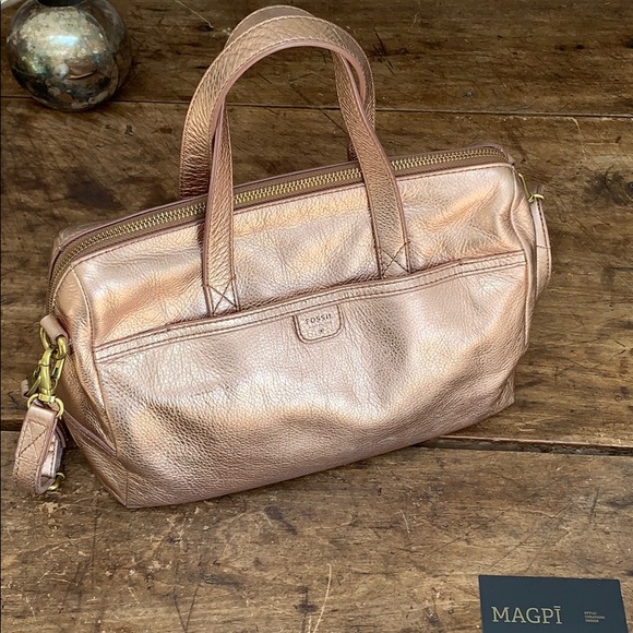 Fossil Handbags - Fossil Rose Gold Leather Mimi Satchel